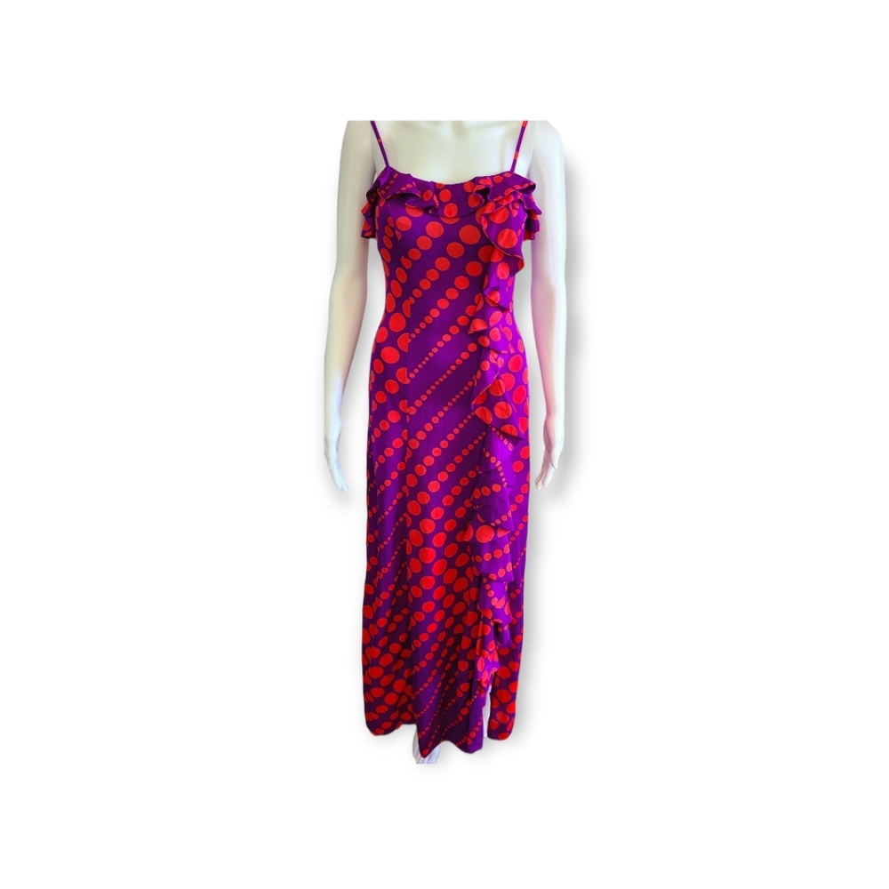 Vintage 1960's Psychedelic Polka Dot Print Maxi Dress Size 8